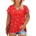 thumbnail image 1 of Camisa Eytino para mujer, talla grande, manga corta, cuello en V, gasa roja, 1 of 6