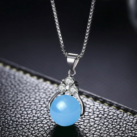 AkoaDa 2019 Fashion Natural Green Stone Transfer Ball Beads Pendant Necklaces Long Link Chain Crystal Necklaces Women Jewelry