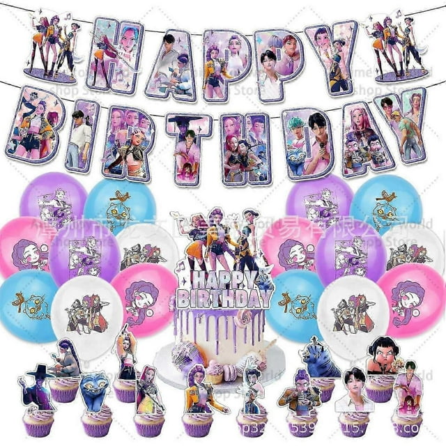 KPop Demon Hunters Birthday Party Set: dukar, tallrikar, koppar, ballonger, Cake Topper fr barn