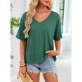 thumbnail image 5 of Womens Summer V Neck T Shirts Casual Short Sleeve Flowy Tops Cute Loose Fit Basic Tees Dark Green M, 5 of 8