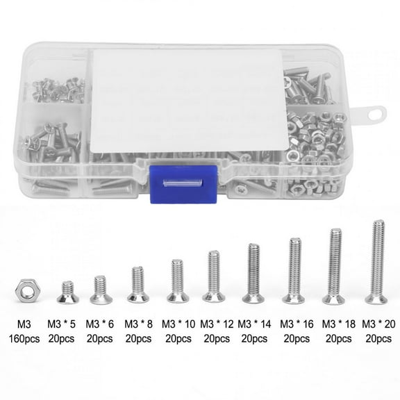 340pcs M3 Stainless Steel Flat Head Screw Countersunk Screws Assortment Kit