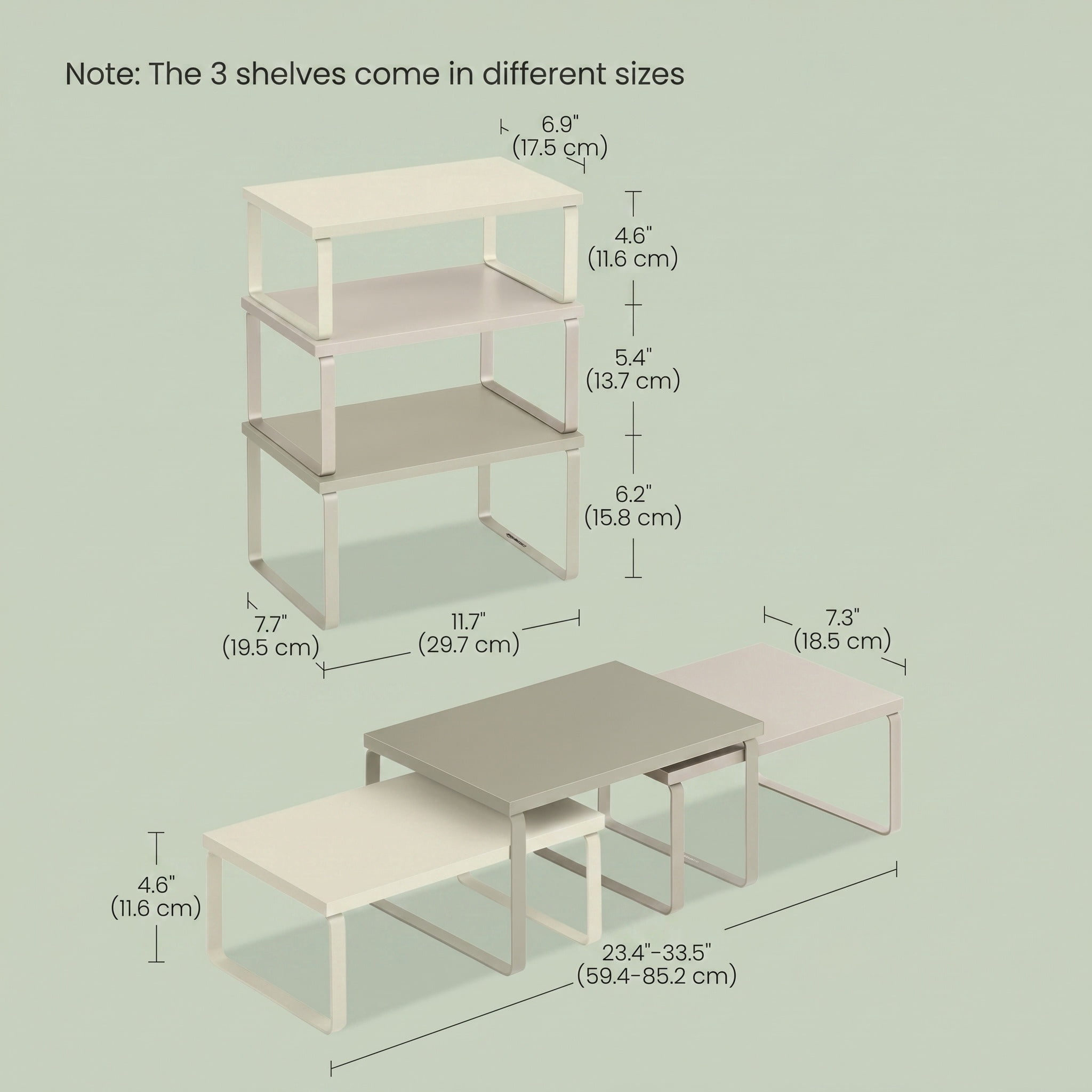 Set of 3 Stackable & Expandable Kitchen Cabinet Shelf Organizers, Sand Beige