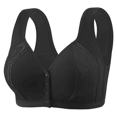Timegard Bras for Women No Underwire Front Closure Wide Strap Lace Full Coverage Comfy Daily Seniors Bras