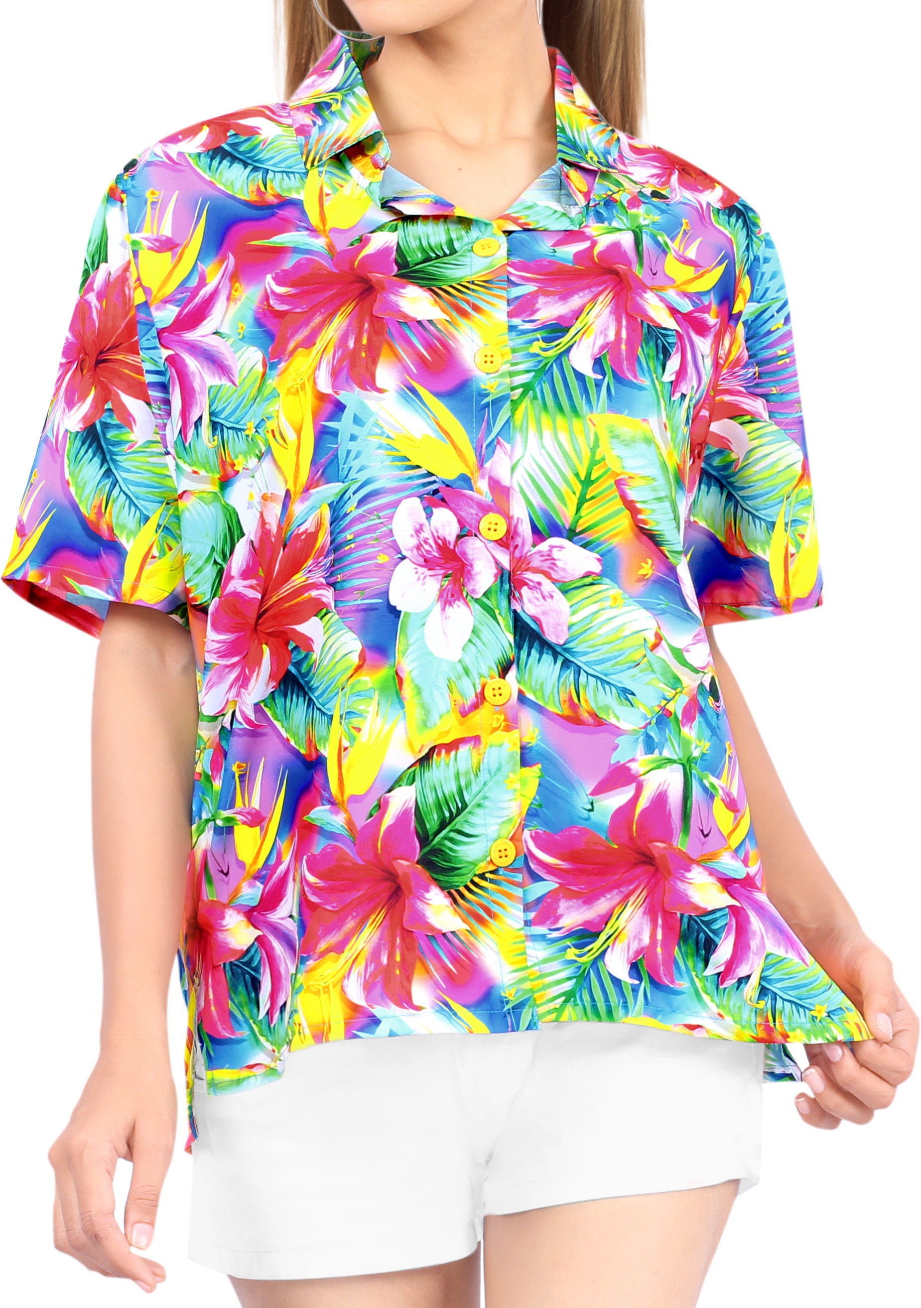 LA LEELA Women Hawaiian Shirt Office Wear Button up Regular Fit M Multi ...