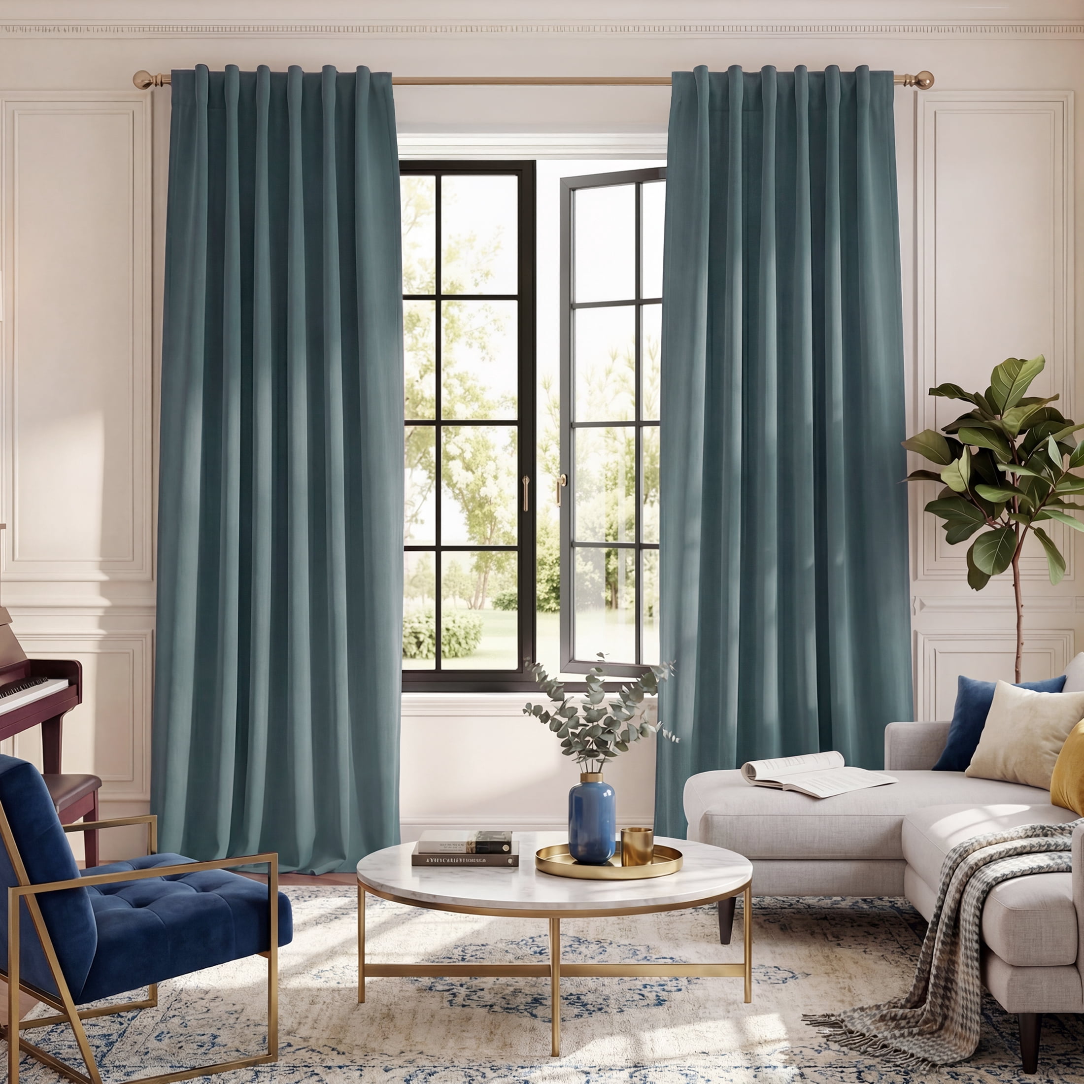 NICETOWN 2‑Layer 100% Blackout Curtains, Greyish Blue, 52" W x 84" L, 2‑Panel Set