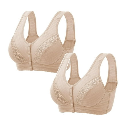 Kcodviy 2 Pcs Womens No Steel Ring Sports Bra for Women Front Close Bra T Womens Bras Comfortable Padded Back Plus Size Seamless Womens Bras No Underwire Full Coverage Unlined Bra for Large Bust