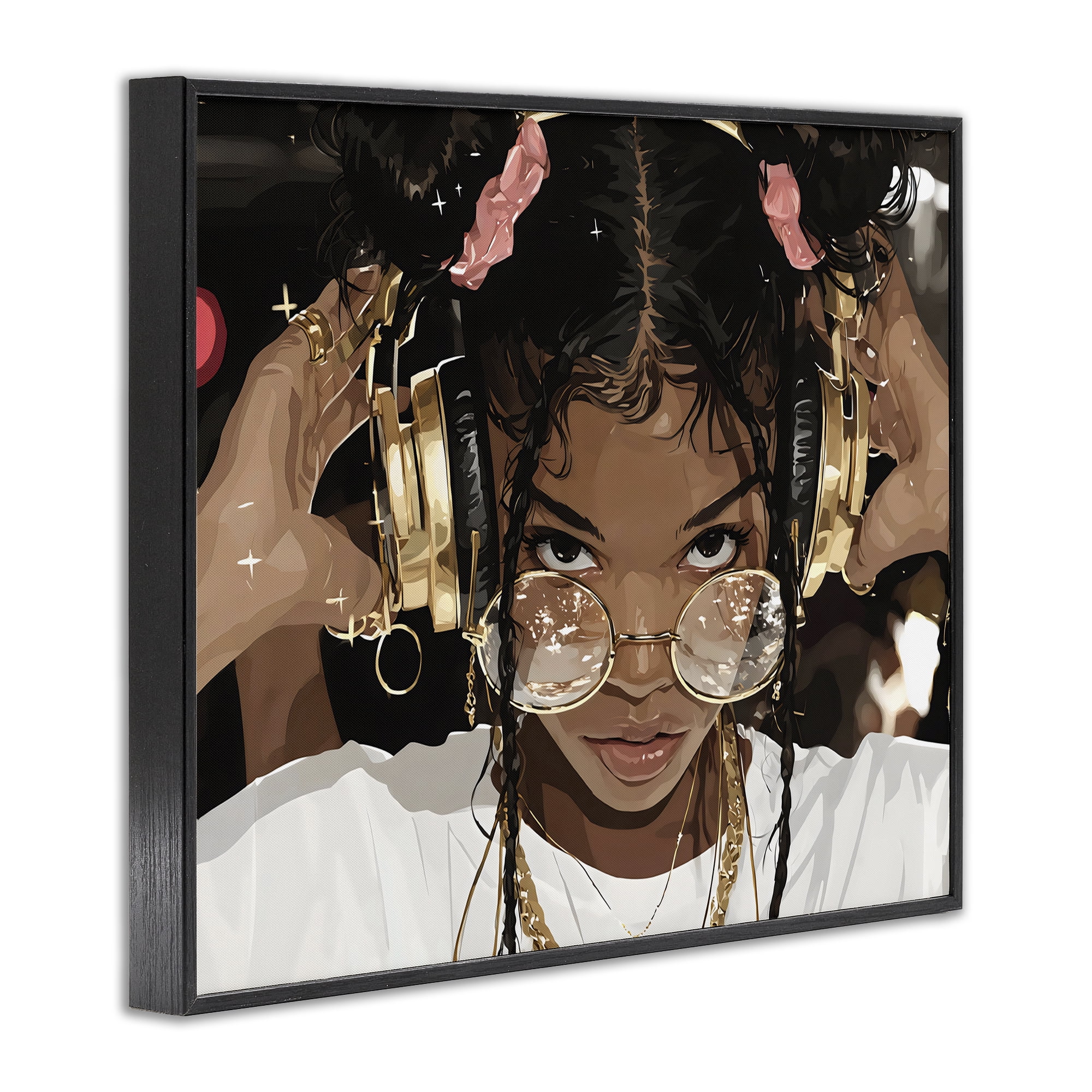 Stupell Industries Trendy Girl with Gold Headphones Black Framed Giclee Art, design by Franklyn Gregory