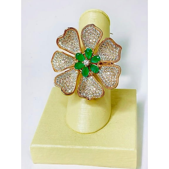 Rose Gold Emerald Flower Ring