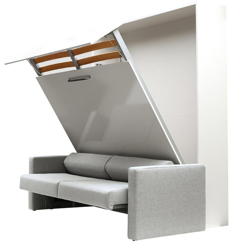 ALADINO European King Size Wall bed with sofa WhiteWhite Gloss