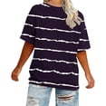 thumbnail image 4 of ITSAME Womens Plus Size Tops, Crewneck Short Sleeve Striped Print Summer Casual Fashion Blouses Purple Size 4XL, 4 of 6