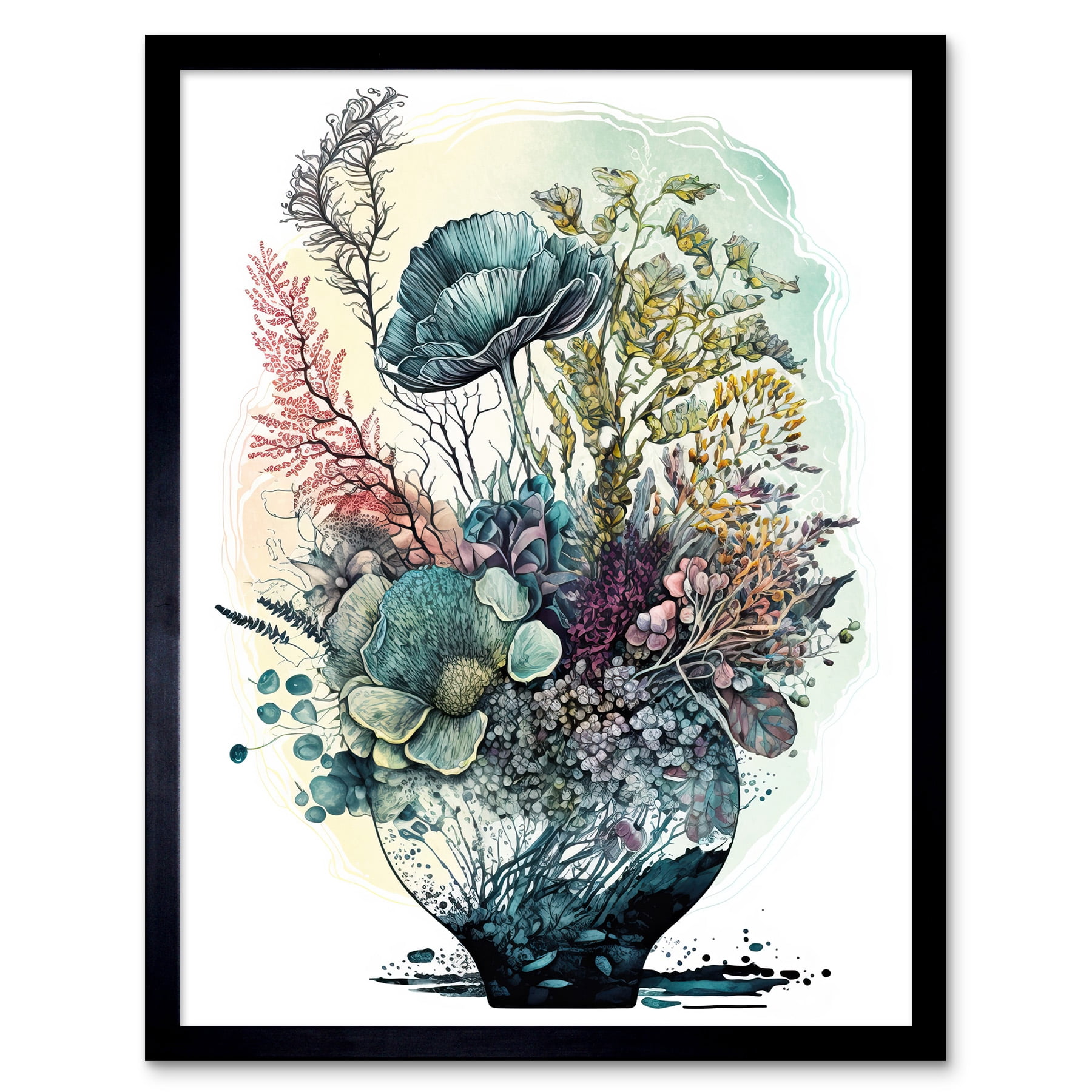 Spring Wildflowers Growing in a Glass Flower Pot Art Print Framed ...