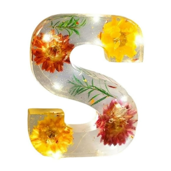 Handmade Floral Resin Night Light with LED Light Dried Flowers Alphabet Design for Bedroom Nursery etc