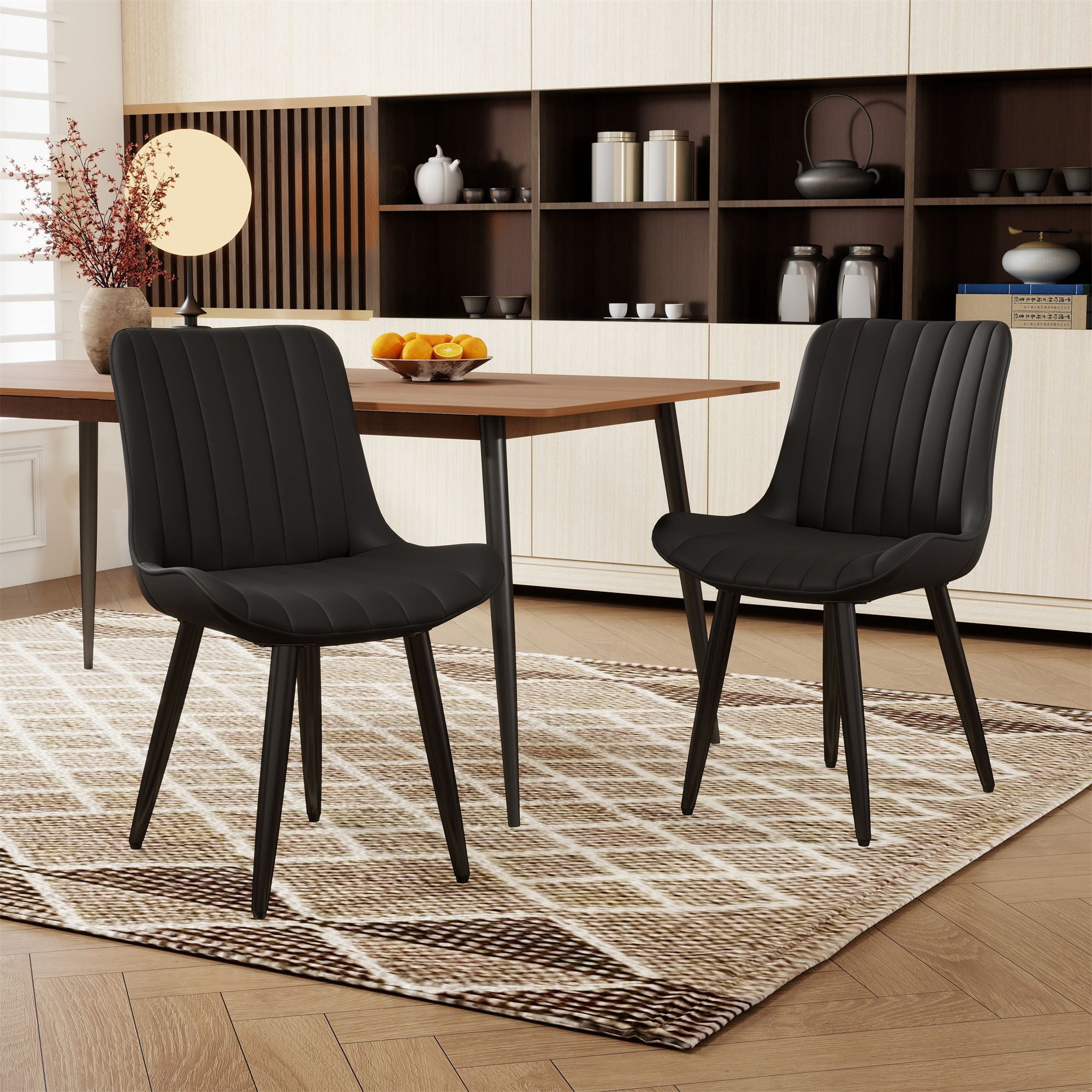 Alvantor Dining Chairs Set of 2 Upholstered Side Chairs with Padded Seats & Metal Legs for Kitchen Living Room Black