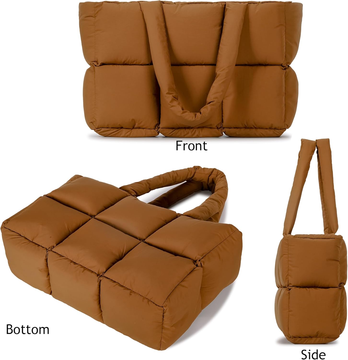 JennyShop Large Capacity Fashion Quilted Puffy Handbag, Herald Puffer Tote Bag for Women, Lightweight Satchel Purse for Working Travelling Gym Shopping