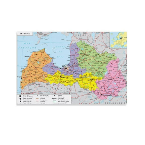 Latvia Map Posters Wall Art Poster Scroll Canvas Painting Picture Living Room Decor Home 08x12inch(20x30cm)