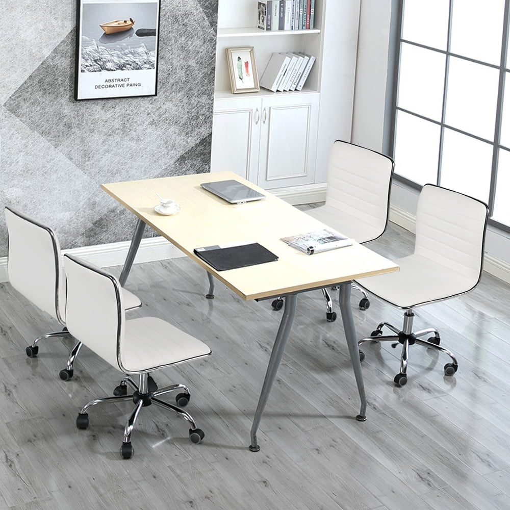 Alden Design Modern Adjustable Armless Faux Leather Swivel Office Chair, White