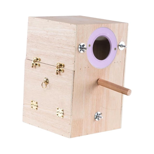 Caja nido para loros, casita para pájaros, jaula para periquitos, caja de madera para cría y apareamiento de canarios. Colgando a la izquierda