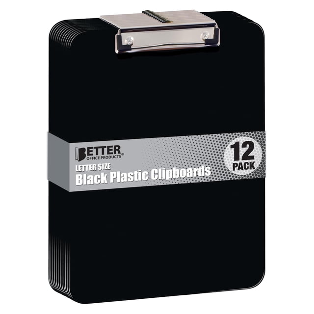 Portapapeles Better Office Products de plástico negro, paquete de 12