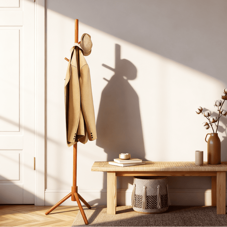 Adjustable Freestanding Wooden Coat Rack with 8 Hooks photo 5