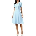 thumbnail image 2 of INSPIRE CHIC Work Dresses for Women Midi Length Button Decro Short Sleeve V Neck A-Line Business Casual Dresses XS Sky Blue, 2 of 6