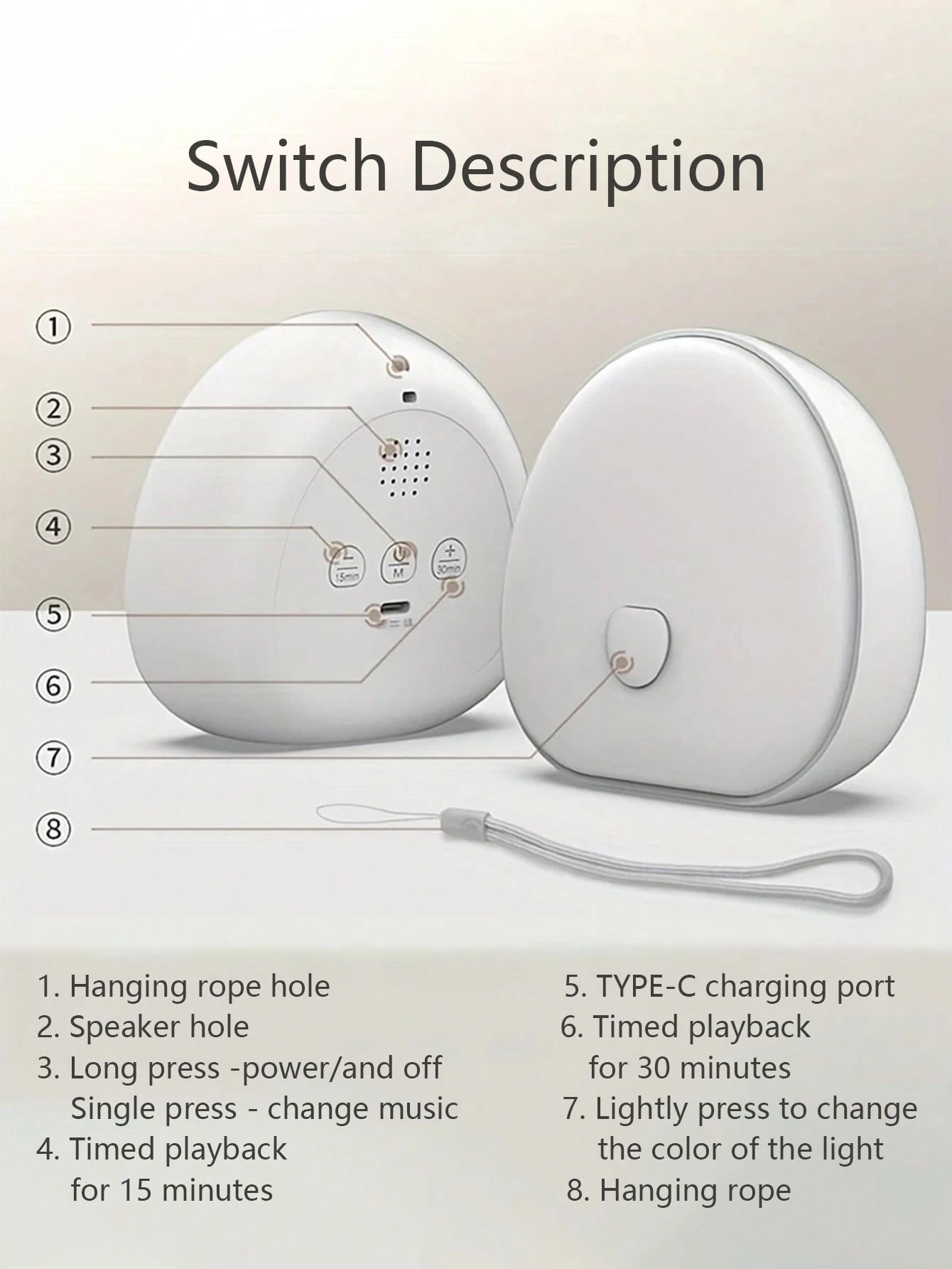 1pc Portable Rechargeable Bedside Lamp For Children Baby Night Light Sleep Aid With Natural Sounds Touch Control Color Sleep Mode Dimmable Sleep Timer USB Charging