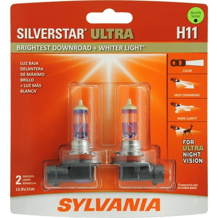 Sylvania H11 SilverStar ULTRA Halogen Headlight Bulb, 2 Pack, Compatible with Multiple Cars