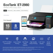 Epson ET‑2980 EcoTank Wireless All‑in‑One Printer with Ink, Auto 2-Sided Printing, 15PPM 1.44, Black
