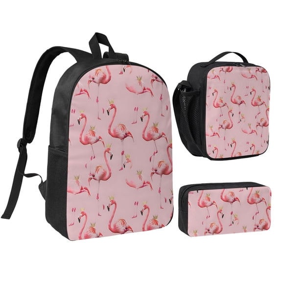 Flamingo Backpack Set 3pc ,Backpack with Lunch Bag and Bag 17 Inch