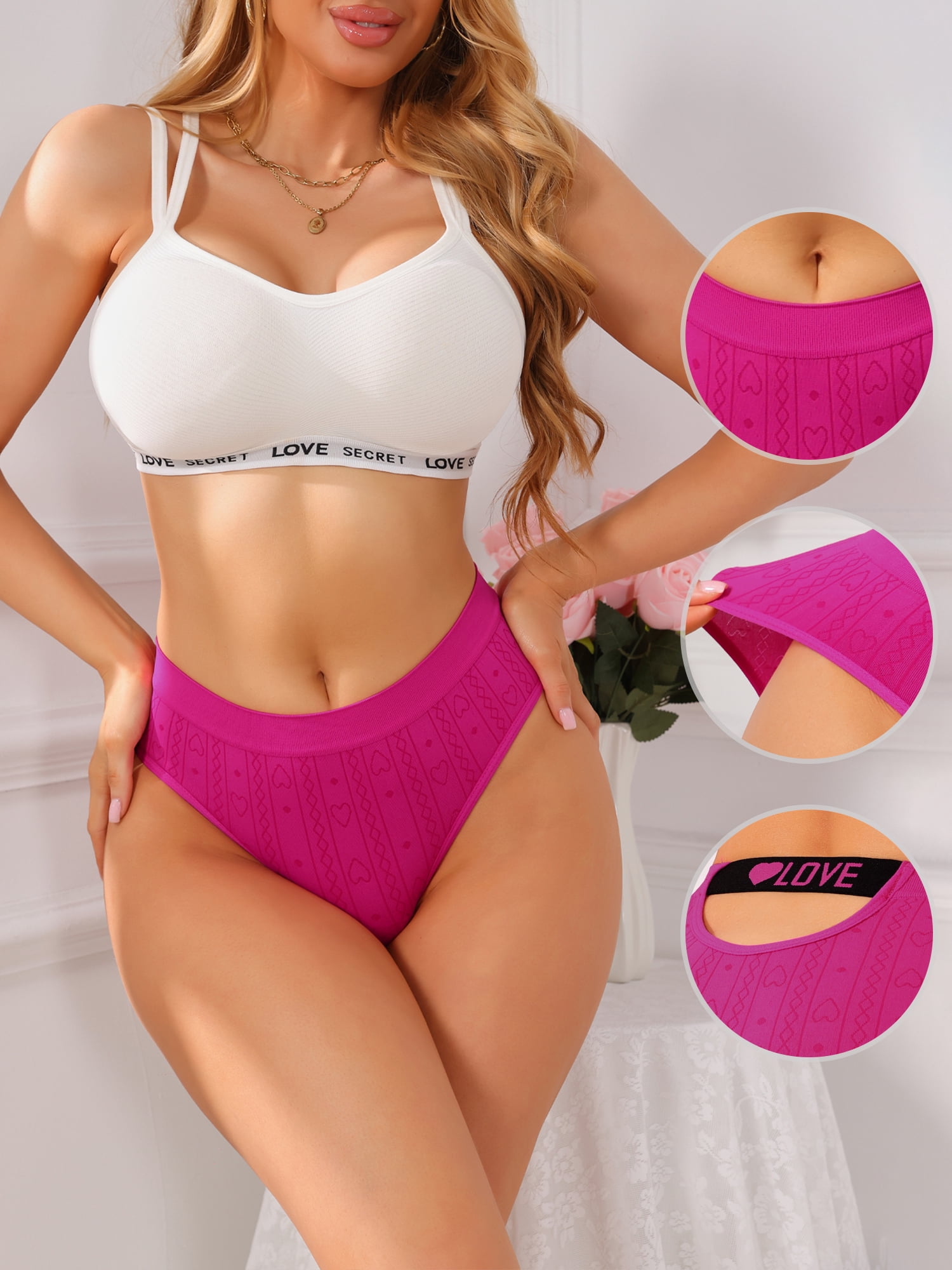 DARING DIVA Women's Low Rise Letter Soft Stretch Breathable Underwear Small Rose Red