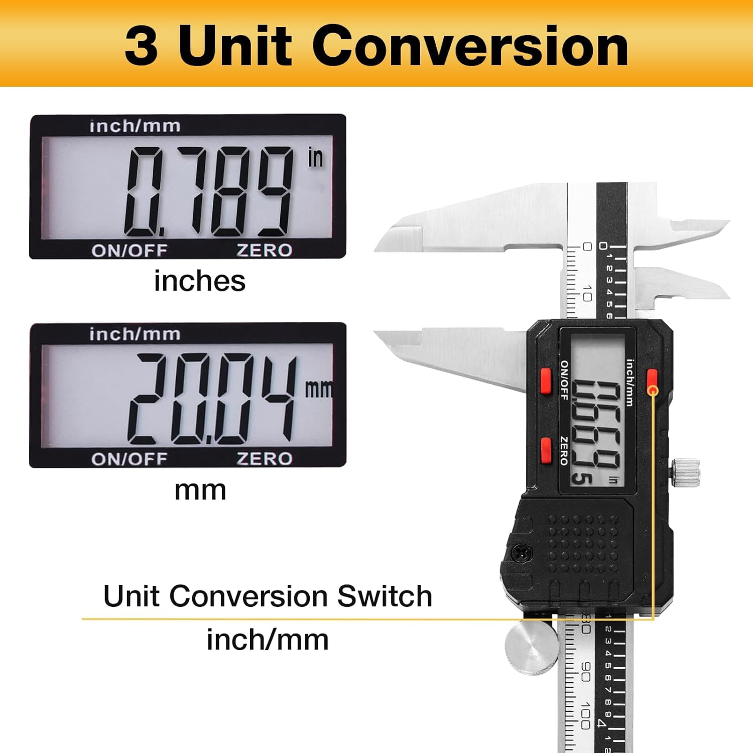 Digital Caliper 6 inch, Stainless Steel Vernier Micrometer Measuring Tool with Large LCD Display, Easy Inch/Metric Conversion, Precision Gauge for Machinists, Woodworking & DIY