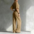 thumbnail image 5 of JULMCOMO Jumpsuits for Women Deep V Neck Cold Shoulder Casual Rompers Half Sleeve Cinched Waist Wide Leg Summer Jumpsuit with Pockets Khaki S, 5 of 5