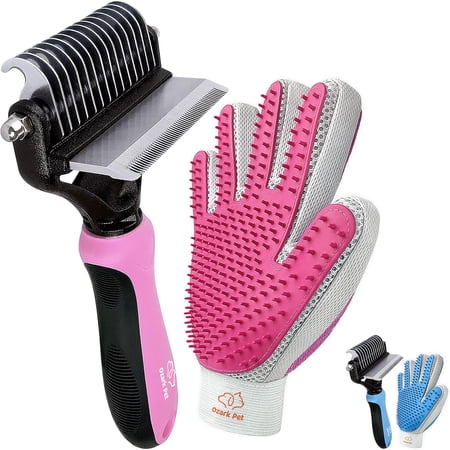 LHTERDog & Cat Brush-Deshedding Brush Dematting Tools Shedding Brush Glove Reduces Shedding 95% Short to Long Hair Large Breeds (Pink)
