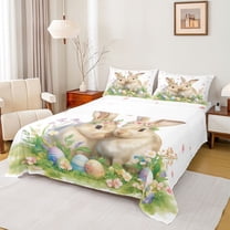 Manfei Cute Rabbit Twin Sheet Sets,Cartoon Dinosaur Egg Twin Fitted Sheet,Colorful Flower Floral Flat Sheet For Girls Kids,Breathable Home Decor,3 Pieces