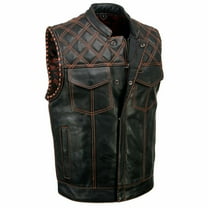 Milwaukee Leather MLM3527 Men's Black 'Paisley' Accented w/ Red Stitching Leather Vest – W/ Armhole Trim 2X-Large