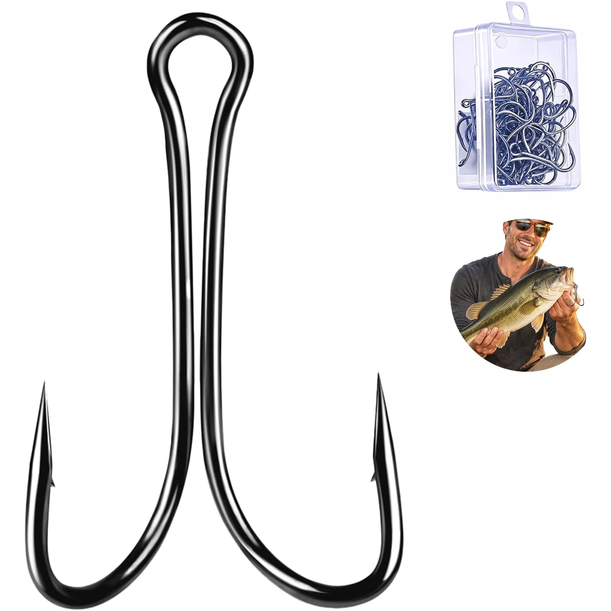 50-Pack Assorted Double Frog Hooks High-Carbon-Steel Barbed Fishing Double Hooks with Storage Box for Freshwater Saltwater Lure Fishing.(#8)