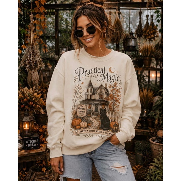 Practical Magic Sweatshirt, Witchy Halloween Crewneck, Owens House Sweatshirt, Spooky Season Whimsigoth Tee, Black Cat Fall Witch Gift
