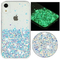 Luminous Case for iPhone XR, Glow in the Dark Fluorescent Glitter Case for Women Girls, Bling Sparkle Lightweight Slim Shockproof Protective Phone Cover for iPhone XR, White
