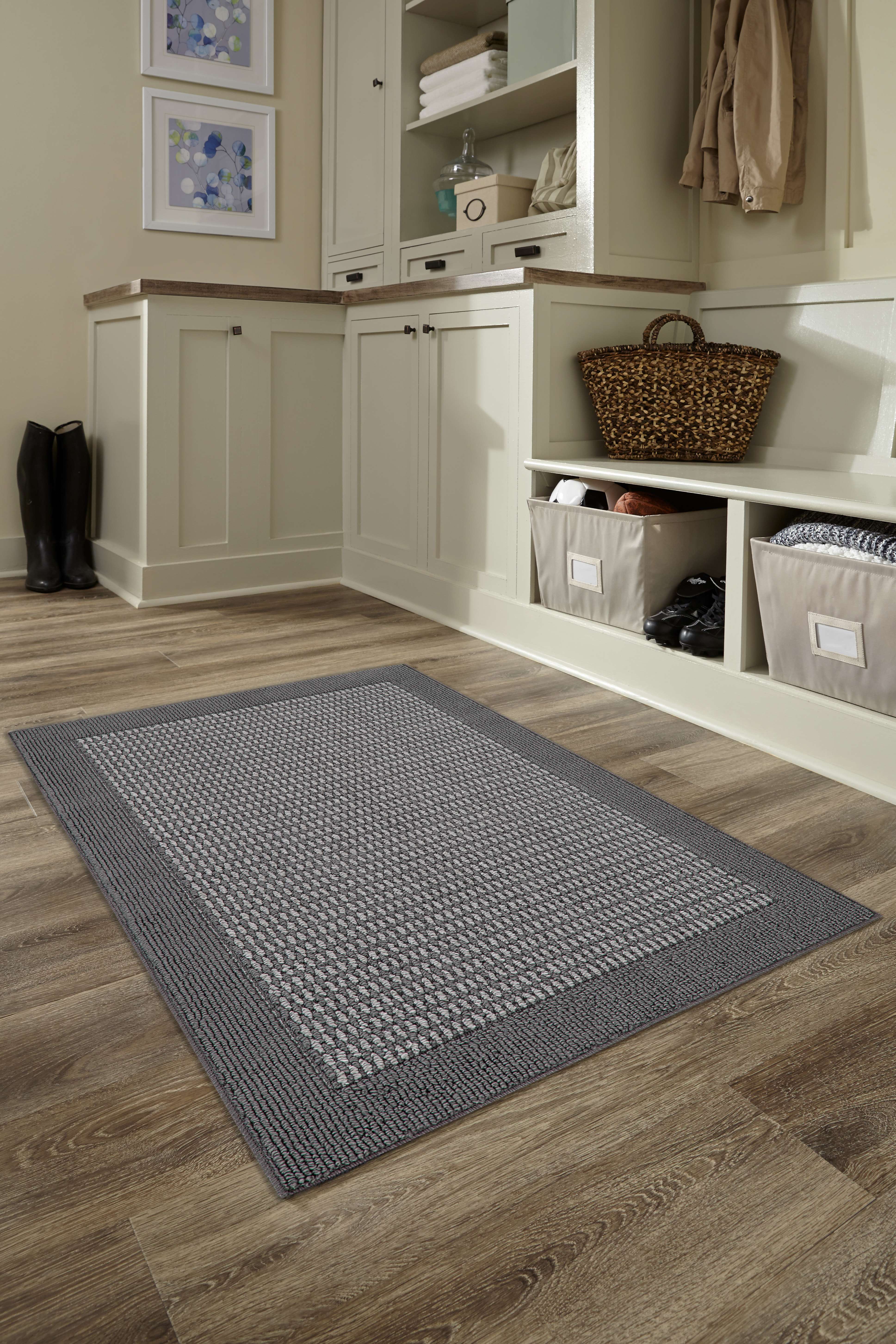 Mainstays Farmhouse Faux Sisal Olefin Gray Border Indoor Accent Rug, 2'6" x 3'10"