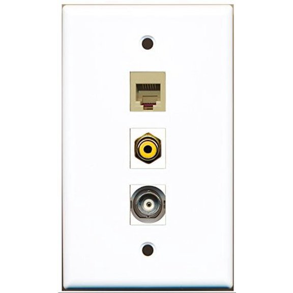 RiteAV - 1 Port RCA Yellow and 1 Port Phone RJ11 RJ12 Beige and 1 Port BNC Wall Plate