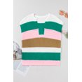 thumbnail image 6 of Women's Multicolor Color Block Notch V Neck Short Sleeve Sweater T-Shirt | [ZhiHiMeRi] | (US 12-14)L, 6 of 12