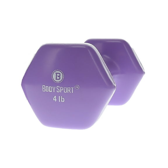 Body Sport Vinyl Coated Dumbbell Weight, 4 lb. (Single) - Strength Training Equipment for Home Fitness & Gym Workouts (Purple)