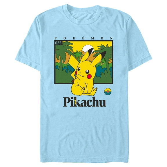 Men's Pokemon Tropical Pikachu  Graphic Tee Light Blue Large