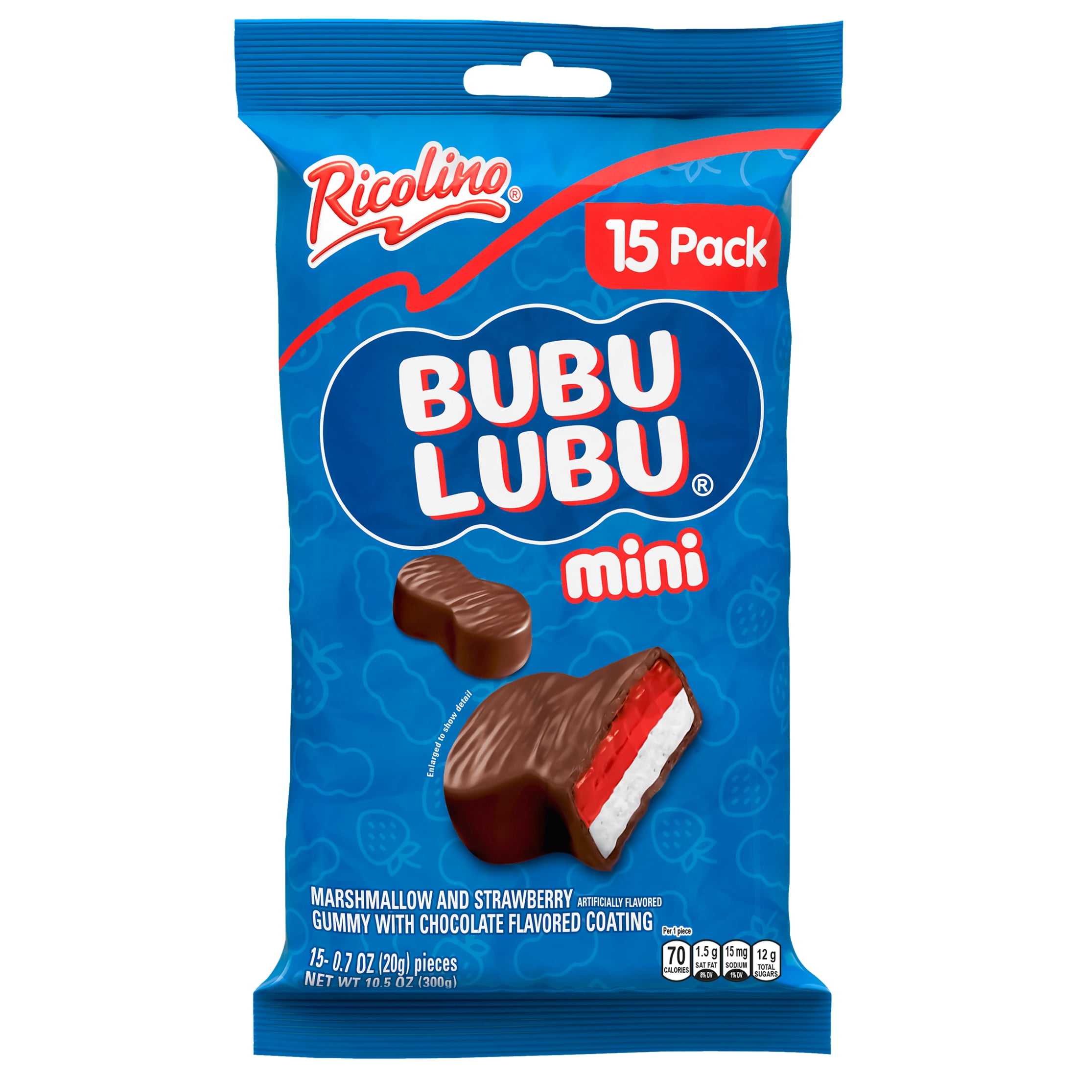 (5 pack) Ricolino Bubulubu Mini Chocolate Strawberry Gummy and Marshmallow Candy, 15 Count Bag