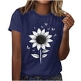 thumbnail image 2 of Women's Floral Printed Tops Crewneck Short Sleeve Summer Cotton Tshirts Loose Fit T Shirts Plus Size S-3X Casual Tees (3XL, Dark Blue 01), 2 of 4
