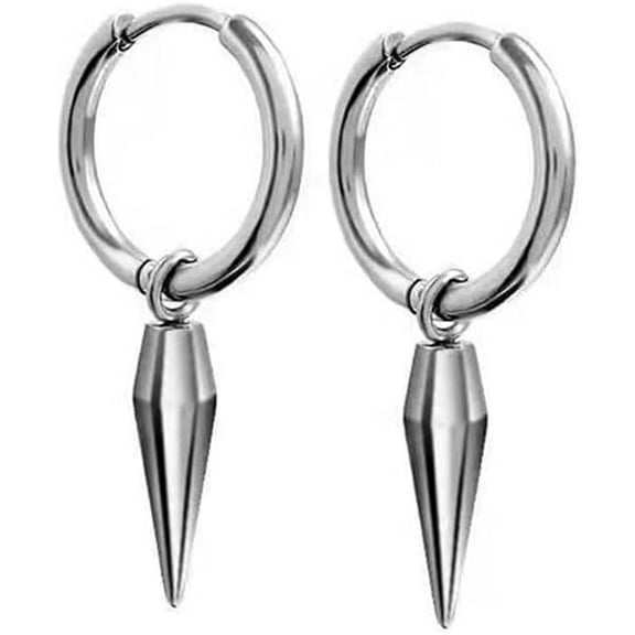 Minimalist Spike Huggie Small Hoop Dangle Drop Earrings for Men Women Geometric Huggie Stainless Steel Charms Hoops Cuff Cartilage Stud Tragus Helix Wrap Hypoallergenic Earring Punk Gift