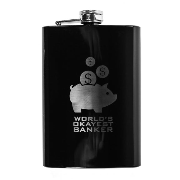 8oz BLACK World's Okayest Banker Flask L1
