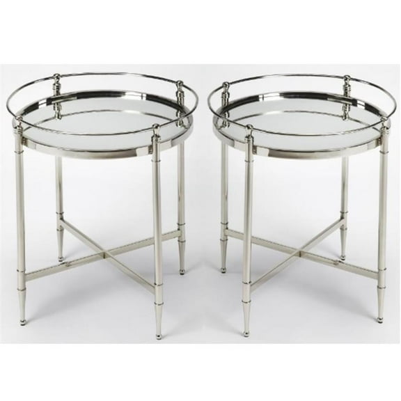 Home Square Modern Round Metal and Mirror End Table - Set of 2