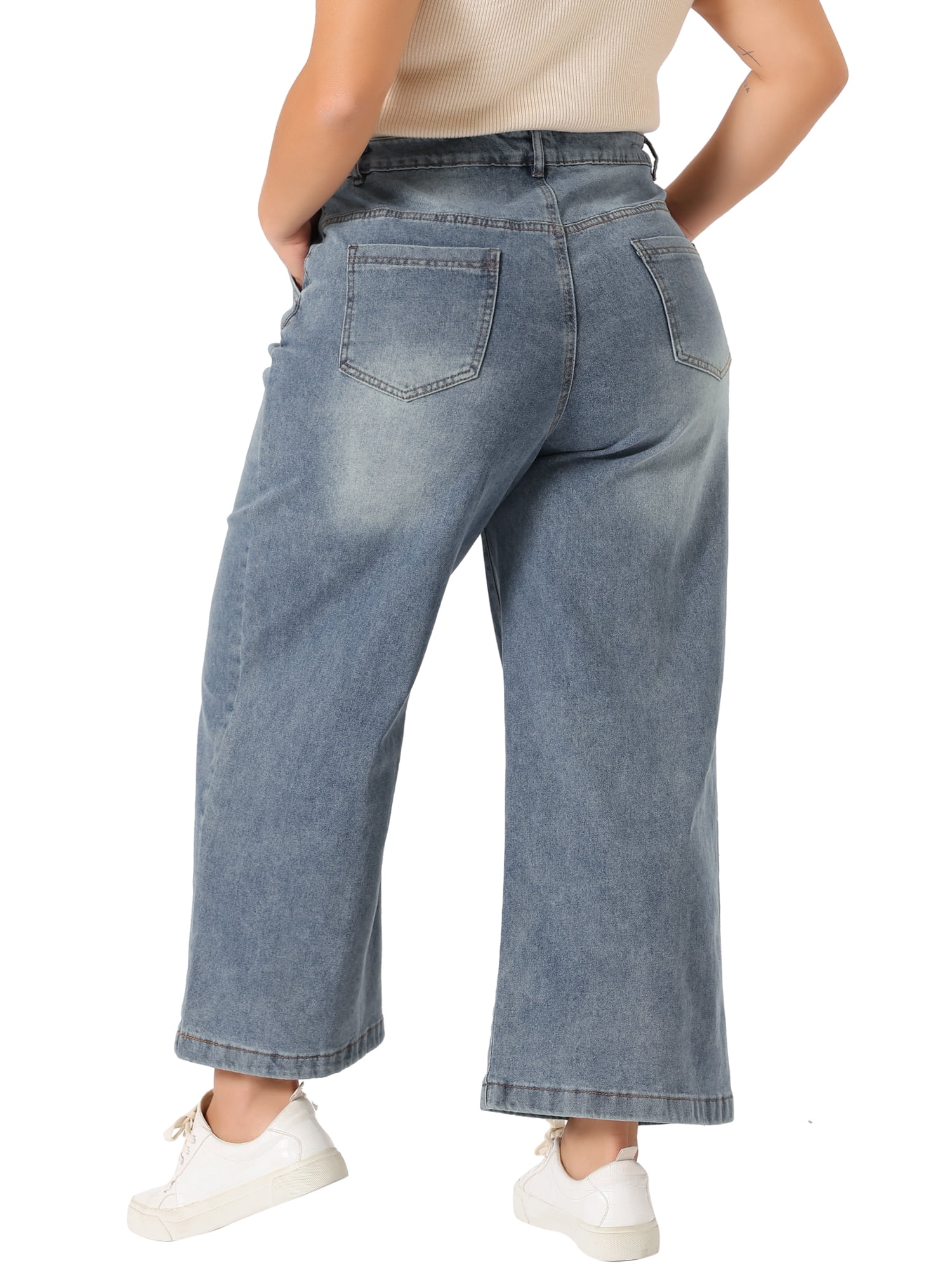DARING DIVA Women's Plus Wide Leg Stretch with Pockets Denim Ankle Pants 4X Gray Blue