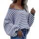 thumbnail image 1 of Suéter Holgado de Cuello Redondo, Larga, Hombros Descubiertos, Tejido Liso, para Mujer, para Otoño. Gris S, 1 of 8
