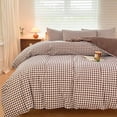 thumbnail image 1 of Nsnlgsgc Juego De Funda De Edredón Mocha Gingham Para Cama Individual, Diseño Cuadrado Geométrico Simple, Funda De Edredón De Microfibra Lavada A Cuadros Suaves (2 Piezas Individuales), 1 of 5